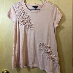 Simply Vera Vera Wang pink blouse shirt top, size PM, short-sleeve, floral